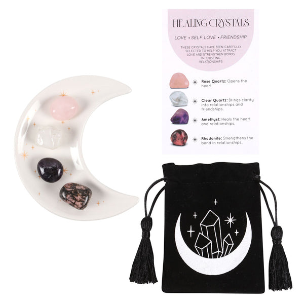 Lunar Love Healing Crystal Set with Moon Trinket Dish