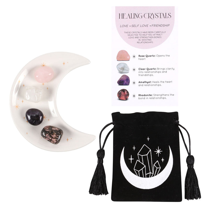 Lunar Love Healing Crystal Set with Moon Trinket Dish