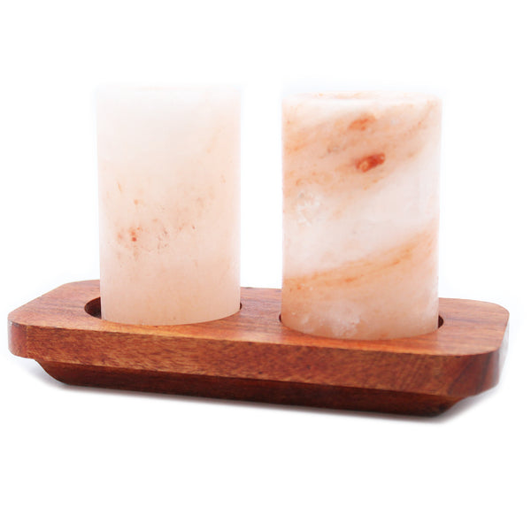 Himalayan Salt Shot Set with Carved Wood Serving Stand