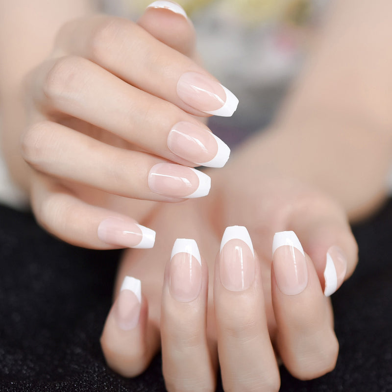 Buy Beige French Nails White Tip Squoval False Nails Short Medium Size  Ladies Artificial Manicure Tips for Daily Wear Online at Lowest Price Ever  in India | Check Reviews & Ratings -