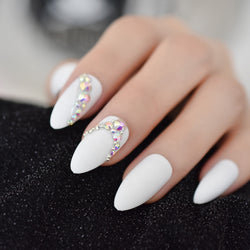 Ocarina - White matte nails with rhinestones 