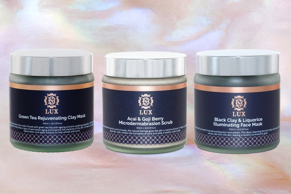 Facemask Bundle including Green Tea Clay Mask, Exfoliating Face Scrub and Dead Sea Mud Mask 