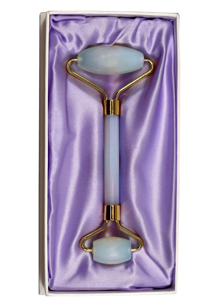 Opal Jade Facial Roller in protective silk 