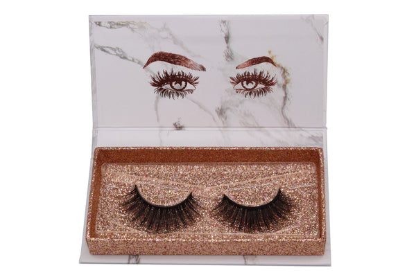 Multilayered 6D Lashes in rose gold marble box