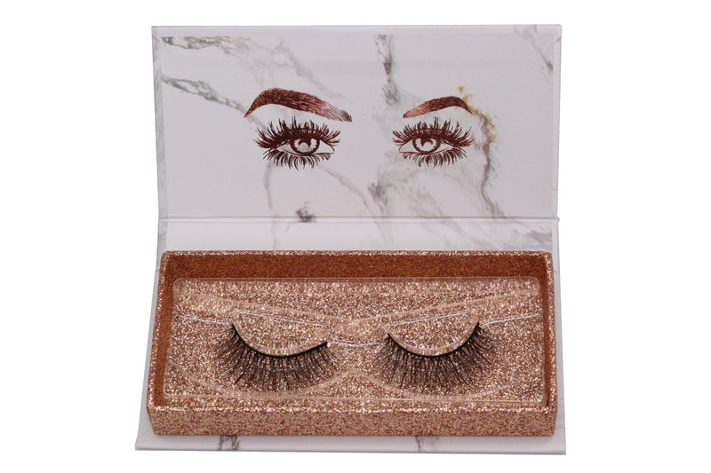 Natural False Eyelashes in Rose Gold Marble Box - Brizo