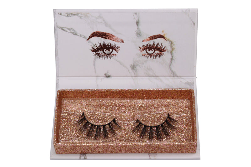 Wispy & Clustered False Eyelashes in Rose Gold Marble Box 