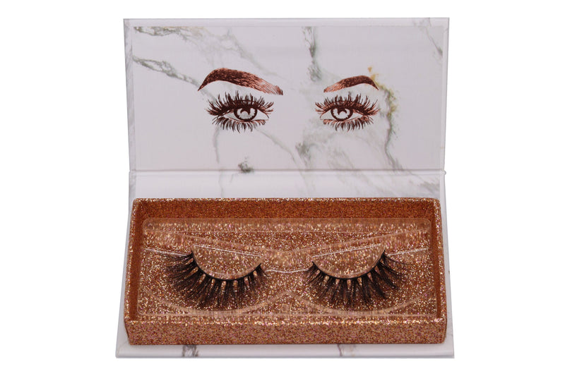 Wispy Lashes - Crisscrossed individual clusters inside rose gold marble box